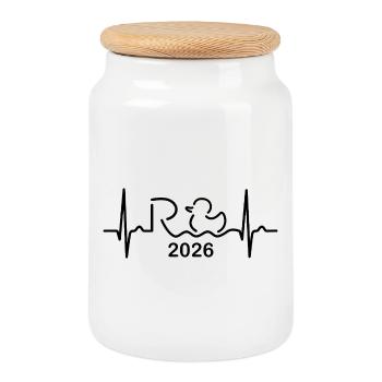 Pension 2026 - Retraite - Pension ECG Pulse - Boîte à biscuits avec couvercle en bois - blanc - Devant