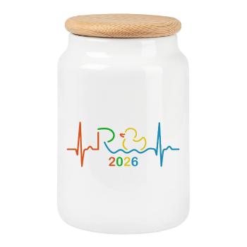 Bunte Pension 2026 - Retirement - Pension EKG Puls - Cookie Jar with Wooden Lid - white - Front