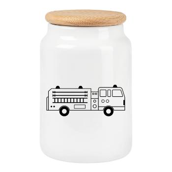 Camion de pompiers - Boîte à biscuits avec couvercle en bois - blanc - Devant