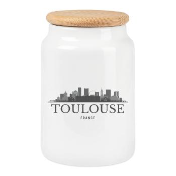 Toulouse France, Toulouse's skyline - Cookie Jar with Wooden Lid - white - Front