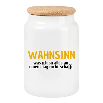 WAHNSINN, NICHTS GESCHAFFT, LUSTIGER SPRUCH, MÜDE - Keksdose mit Holzdeckel - Weiß - Vorne