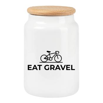Eat Gravel - Gravel Bike Design - Keksdose mit Holzdeckel - Weiß - Vorne