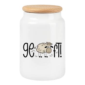 C’est fait ! Remise des diplômes du Docteur de Mouton Drôle 2026 - Boîte à biscuits avec couvercle en bois - blanc - Devant
