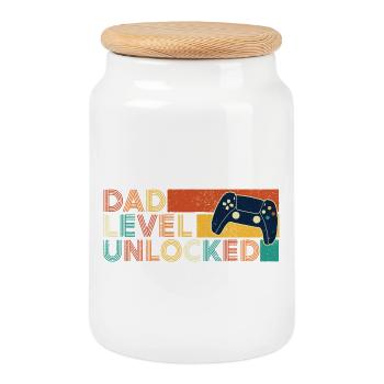Niveau Papa débloqué Gamer Père Humour - Boîte à biscuits avec couvercle en bois - blanc - Devant