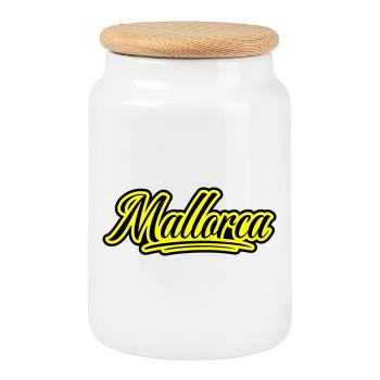 Mallorca Schrift - Keksdose mit Holzdeckel - Weiß - Vorne