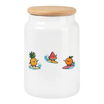 Fruit Cocktail Surfer: Tropical Summer Fun - Cookie Jar with Wooden Lid - white - Front