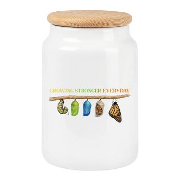 Graphique inspirant de fan papillon - Boîte à biscuits avec couvercle en bois - blanc - Devant
