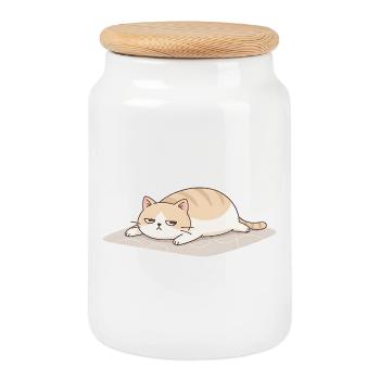 Funny Cat for Women, Men and Cat Lover - Cookie Jar with Wooden Lid - white - Front