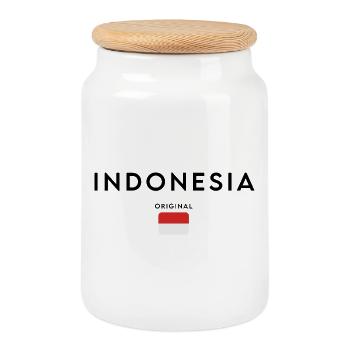 Indonesian pride, minimalist sleek design - Cookie Jar with Wooden Lid - white - Front