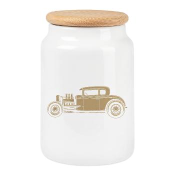Hot Rod Vintage Illustration – V8 Custom Car - Cookie Jar with Wooden Lid - white - Front