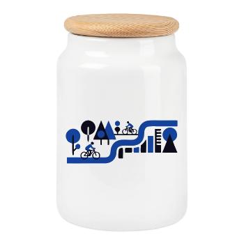 Bicycle Tour Route Navigation - Cookie Jar with Wooden Lid - white - Front