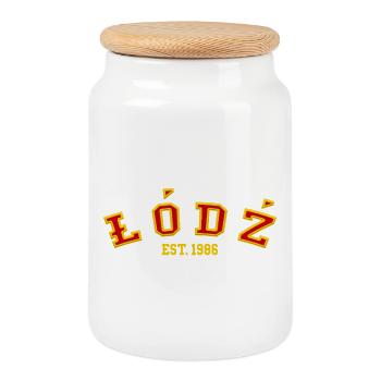 Łódź Fondée en 1986 - Boîte à biscuits avec couvercle en bois - blanc - Devant