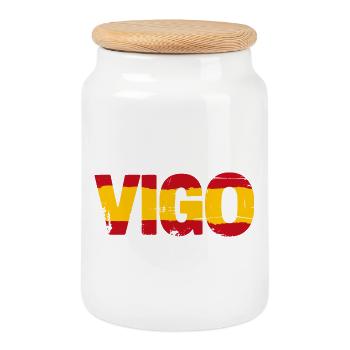 Vigo Flagge Spanien - Keksdose mit Holzdeckel - Weiß - Vorne