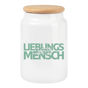 Lieblingsmensch 2026 Mint Script - Keksdose mit Holzdeckel - Weiß - Vorne