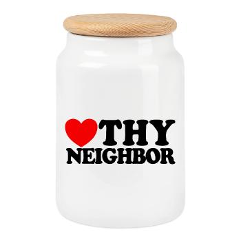 Love Your Neighbor – Christian Faith – Jesus - Cookie Jar with Wooden Lid - white - Front