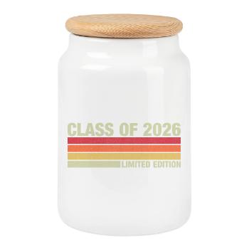 Class of 2026 - Graduation - Cookie Jar with Wooden Lid - white - Front