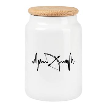 Bow and arrow heart line - Cookie Jar with Wooden Lid - white - Front