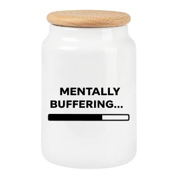 MENTALLY BUFFERING… | Minimal Loading Bar Design - Keksdose mit Holzdeckel - Weiß - Vorne