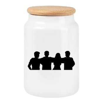Menschen Gruppe Silhouette Freunde Team Zusammen - Keksdose mit Holzdeckel - Weiß - Vorne