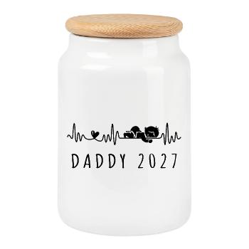 Annonce de bébé Heartbeat 2027 Grossesse - Boîte à biscuits avec couvercle en bois - blanc - Devant