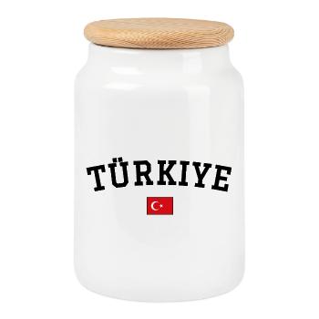 Drapeau de la Turquie Noir - Boîte à biscuits avec couvercle en bois - blanc - Devant