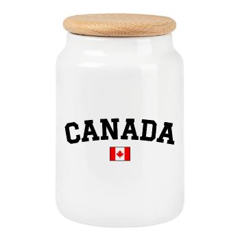 Drapeau du Canada Noir - Boîte à biscuits avec couvercle en bois - blanc - Devant
