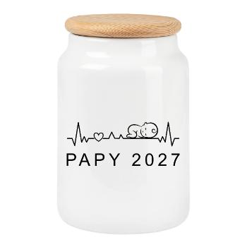 Futur Papy 2027 Battement de Cœur Grossesse - Boîte à biscuits avec couvercle en bois - blanc - Devant