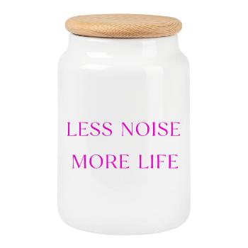 Less Noise More Life Saying - Cookie Jar with Wooden Lid - white - Front