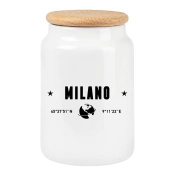 Milan Italy Coordinates Planet Earth - Cookie Jar with Wooden Lid - white - Front
