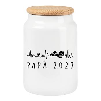 Futuro Papà 2027 Battito Cardiaco in Gravidanza - Keksdose mit Holzdeckel - Weiß - Vorne