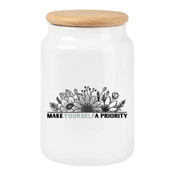 Yourself Flower Frame Design - Cookie Jar with Wooden Lid - white - Front