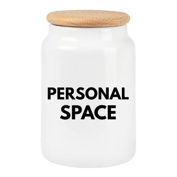 Personal Space Minimal-Quote-Design - Keksdose mit Holzdeckel - Weiß - Vorne