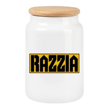 RAZZIA Typographe Contrast Jaune Noir - Boîte à biscuits avec couvercle en bois - blanc - Devant