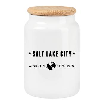 Salt Lake City Utah Coordinates Globe - Cookie Jar with Wooden Lid - white - Front