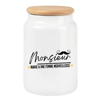 Monsieur Marie A Une Femme Merveilleuse - Boîte à biscuits avec couvercle en bois - blanc - Devant