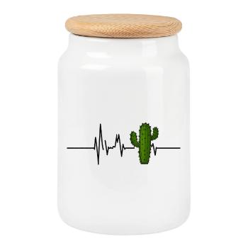 Cactus Battement de cœur ECG Pouls Cactus Lover - Boîte à biscuits avec couvercle en bois - blanc - Devant