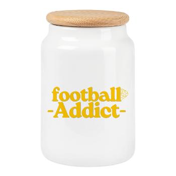 Football Addict Yellow Typografie - Keksdose mit Holzdeckel - Weiß - Vorne