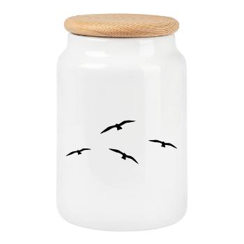 Mouette volante - Boîte à biscuits avec couvercle en bois - blanc - Devant
