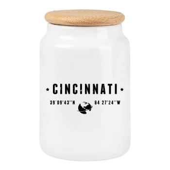 Cincinnati Ohio Coordinates Gps Globe - Cookie Jar with Wooden Lid - white - Front