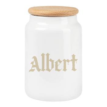Albert Gothic Script - Cookie Jar with Wooden Lid - white - Front