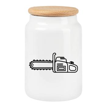 chainsaw - Cookie Jar with Wooden Lid - white - Front