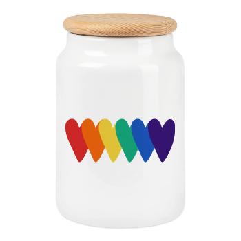 Motif de cœurs arc-en-ciel - Boîte à biscuits avec couvercle en bois - blanc - Devant