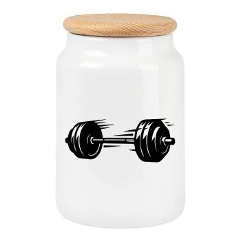 Barbell Symbol Dumbbells - Cookie Jar with Wooden Lid - white - Front
