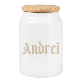Andrei Gothic script - Cookie Jar with Wooden Lid - white - Front