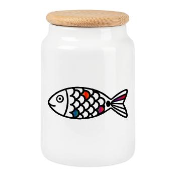Abstract Fish | Modern sea motif - Cookie Jar with Wooden Lid - white - Front