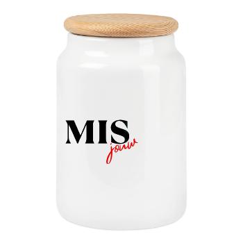 Delicate design requires image - Cookie Jar with Wooden Lid - white - Front