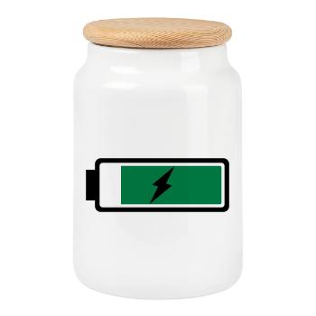Batterie / charger à nouveau - Boîte à biscuits avec couvercle en bois - blanc - Devant