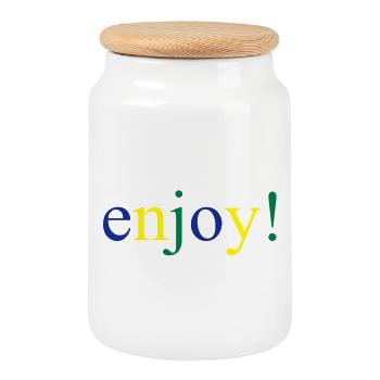 enjoy - Cookie Jar with Wooden Lid - white - Front