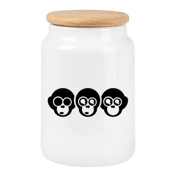 the three monkeys - Cookie Jar with Wooden Lid - white - Front