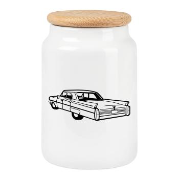 Caddy Vektor - Oldtimer, Low Rider - Keksdose mit Holzdeckel - Weiß - Vorne